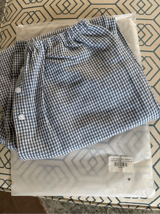 Parke Pants - Blue Gingham Linen Pant with Button Front